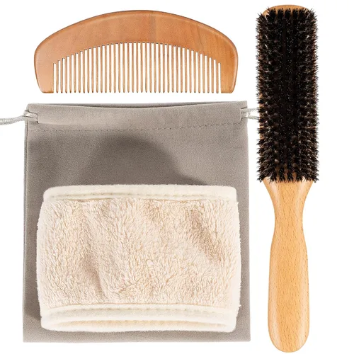 Miniatura 12 de STYLEMATE Sapele - Cepillo de pelo de cerdas de jabalí de madera para mujeres y hombres, cepillo suave para cabello fino y fino, cepillo alisador