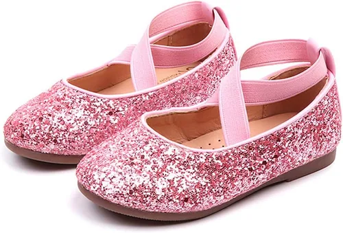 YIBLBOX Zapatos planos de ballet con purpurina para niña, bailarina, Mary Jane, princesa, vestido de boda, zapatos de vestir brillantes