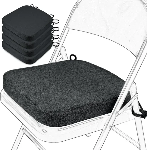 Miniatura 27 de SINOSSO Cojín de espuma viscoelástica para silla plegable, 1 unidad, almohadilla cuadrada gruesa de 2 pulgadas para silla de cocina con lazos, cojín