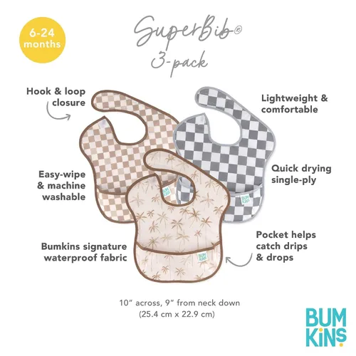 Miniatura 5 de Baberos Bumkins para Niña o Niño, SuperBib para Bebé y Niño Pequeño de 6-24 Meses, Imprescindible para Comer, Alimentar, Suministros de Destete LED