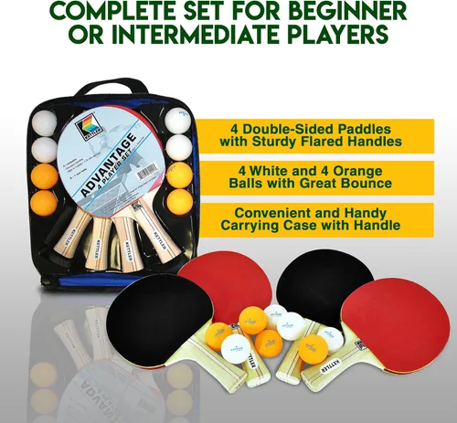Miniatura 6 de Kettler Advantage paquete para tenis de mesa en interiores: conjunto para 4 jugadores (4 raquetas/paletas de pádel y 8 pelotas)