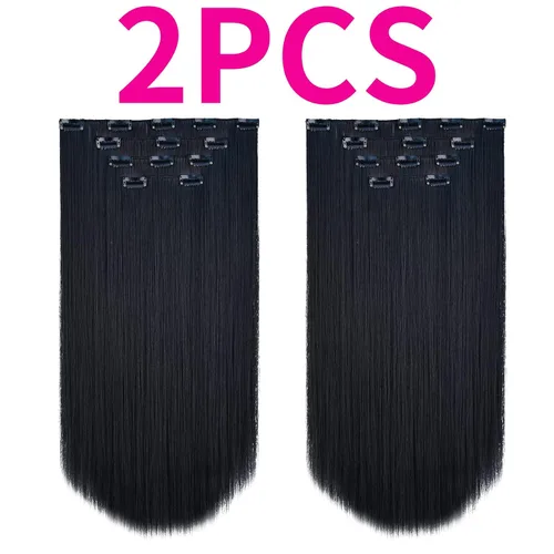 Miniatura 2 de SYXLCYGG Extensiones de cabello negro lacio, 4 piezas, extensiones de cabello con clip de 22 pulgadas, 5.5 onzas, pieza de cabello sintético