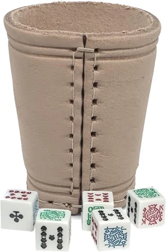 Miniatura 10 de Cyber-Deals - Taza compacta de cuero genuino para dados + dados con bolsa de almacenamiento de terciopelo negro