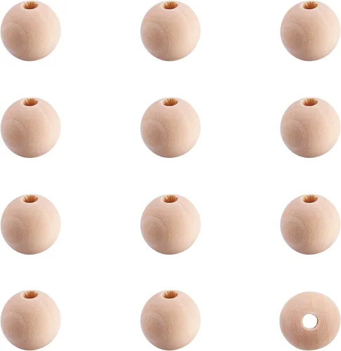Miniatura 16 de Mega Pet 50 cuentas espaciadoras de madera natural sin terminar de 0.394 in (0.4 pulgadas), bolas redondas de madera sueltas para manualidades