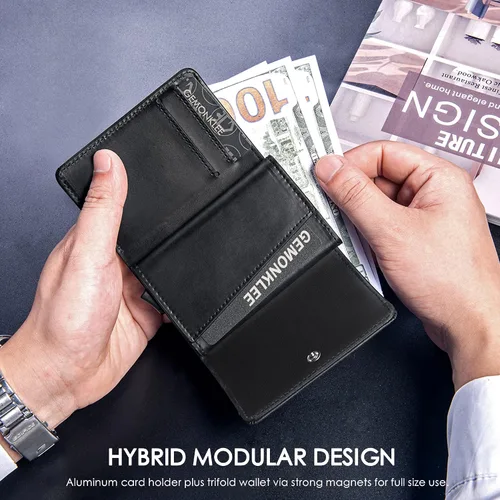 Miniatura 3 de Gemonklee Cartera emergente, tarjetero magnéticamente desmontable, cartera pequeña para hombre, cartera RFID con clip para dinero, cartera