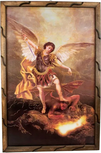 Miniatura 2 de Mrcjsales: Arcángel de San Miguel, imagen dorada en marco rústico, pintura al óleo, 24 x 36 pulgadas, 13 x 18 pulgadas, 10 x 12 pulgadas, imagen