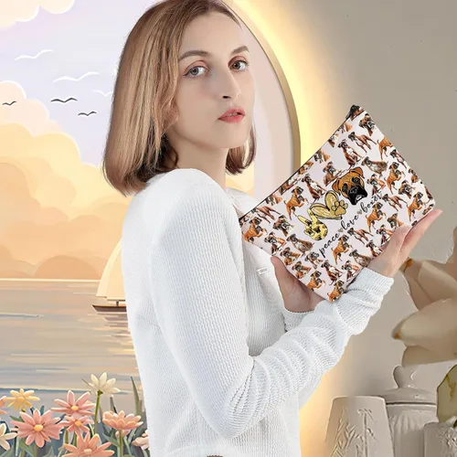 Miniatura 5 de LEVLO Bolsa de maquillaje cosmético para perros Boxer - Peace Love con cremallera, regalo para mujeres y niñas, Boxeador Paz Completo, Bolsa