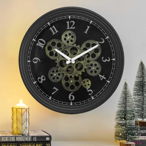 CLXEAST Reloj de pared de engranaje móvil real de 15 pulgadas, relojes de pared de metal steampunk industriales vintage para decoración de sala de