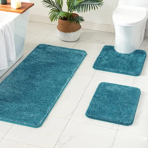Miniatura 10 de MIULEE Juego de 3 alfombras y tapetes de baño extra gruesos de microfibra antideslizante y tapete de baño de contorno en forma de U para baño, baño