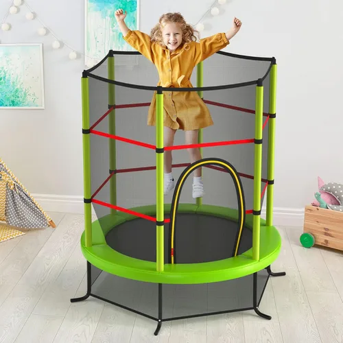 Miniatura 8 de GYMAX Trampolín de 55 pulgadas para niños, trampolín aprobado por ASTM con red de seguridad completa y cremallera lateral doble, mini trampolín