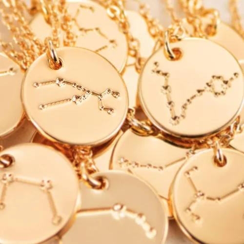 Miniatura 6 de Mevecco - Collar de oro, disco de moneda, zodiaco, 12 constelaciones, estrella conectada, grabado con horóscopo, colgante de astrología, cadena