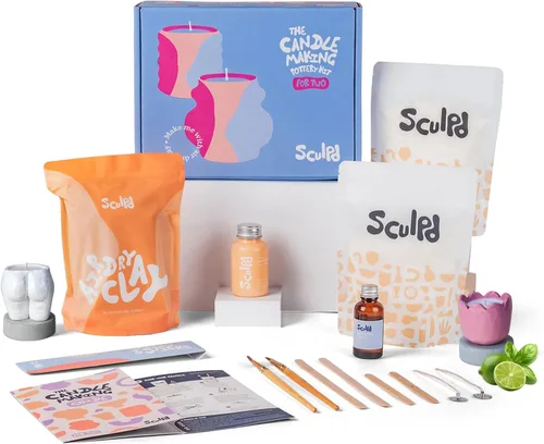 Sculpd Kit de alfarería para hacer velas para adultos con arcilla secada al aire y juego de pintura acrílica, cera de soja ecológica no tóxica,