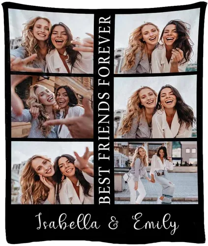 Miniatura 25 de Manta de franela suave personalizada para BFF con 6 fotos, tamaño de manta de 30 x 40 pulgadas