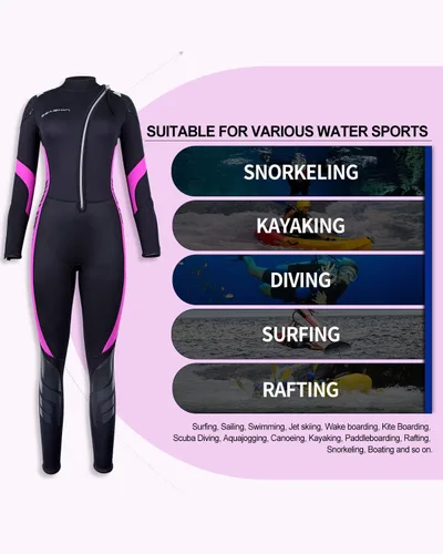 Miniatura 5 de Seaskin Trajes de neopreno para hombres y mujeres de 3 mm con cremallera frontal, traje de neopreno completo Mujeres Negro+Fucsia