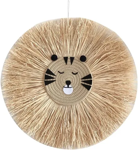 Miniatura 10 de Tapiz para colgar en la pared con cabeza de animal, tejido a mano para colgar en la pared, decoración de pared de dibujos animados, león, tigre, H