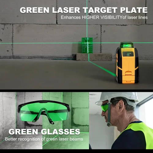 Miniatura 6 de PREXISO Nivel láser de 360° con trípode, láser de línea cruzada autonivelante de 100 pies, línea horizontal verde para construcción, baldosas