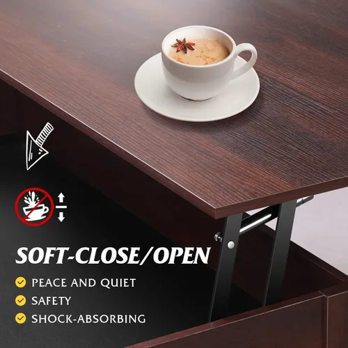 Miniatura 6 de WLIVE Mesa auxiliar elevable, mesa auxiliar de 39 pulgadas con cajones de almacenamiento, compartimento oculto, mesa central de madera para sala