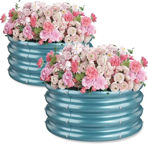 Miniatura 10 de 2 camas de jardín redondas elevadas de 2 x 2 x 1 pies, color plateado, paquete de 1 maceta de acero galvanizado de 0.024 in de grosor con pintura