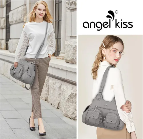 Miniatura 7 de Angel Kiss Bolsos de mano para mujer, bolso grande de piel sintética suave, con múltiples bolsillos, bolso de hombro con asa superior