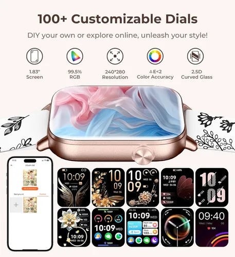 Miniatura 6 de Iaret Reloj inteligente para mujer, rastreador de fitness HD de 1.83 pulgadas con 4 bandas, responder/hacer llamadas, frecuencia cardíaca, sueño