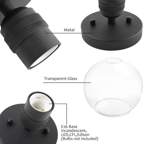 Miniatura 5 de Pathson Lámpara de techo de cristal con forma de globo, 1 luz redonda industrial empotrada para pasillo, cocina, fregadero, sala de estar, baño