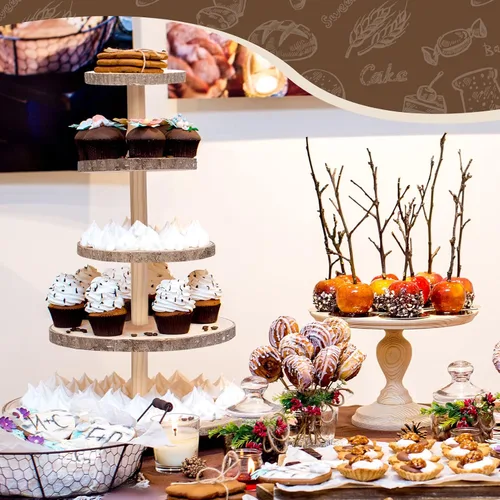 Miniatura 4 de Ayfjovs Soporte de madera para cupcakes de 5 niveles, soporte de madera rústica para tartas, soporte de exhibición de postres, rebanadas de madera
