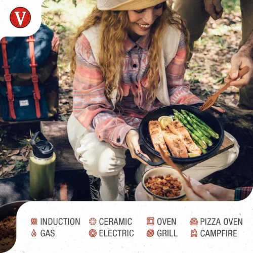 Miniatura 3 de Victoria - Sartén cuadrada de hierro fundido con asas de doble bucle, fabricada en Colombia, 10 pulgadas