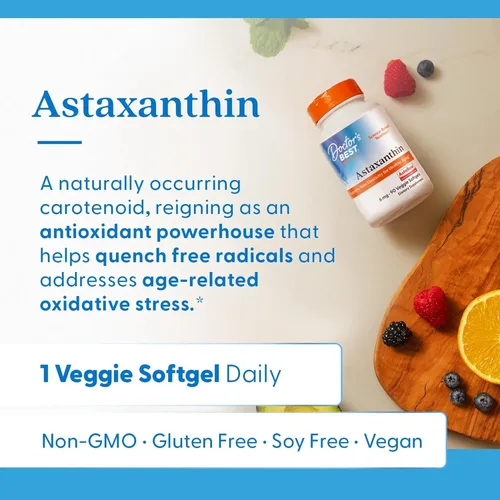 Miniatura 4 de Doctor's Best Suplemento vegano de astaxantina de 6 mg – Elasticidad de la piel y apoyo antioxidante para hombres y mujeres, extracto de microalgas