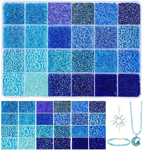 PH PandaHall 24000 piezas Cuentas de semillas de vidrio 2mm 12/0 Mini Azul Amistad Cintura Cuentas Separadoras Pequeñas de 24 Colores para Hacer