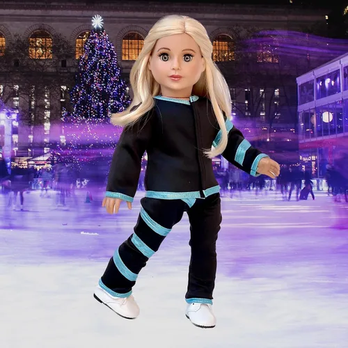 Miniatura 4 de Super Skater - Ropa para muñecas de 18 pulgadas, 2 trajes completos de patinaje sobre hielo, 5 piezas, leotardo, falda, pantalones, chaqueta y 1 par