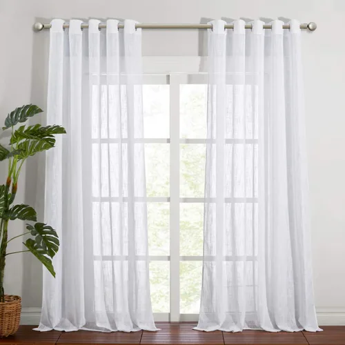 Miniatura 9 de NICETOWN Cortinas de lino transparente blanco para ventanas de 84 pulgadas de largo, cortinas verticales semitransparentes con ojales en la parte
