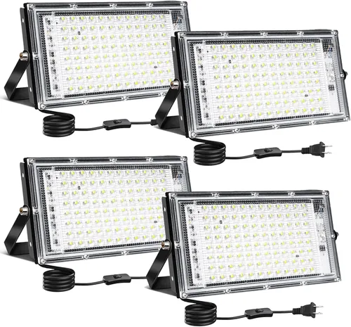 Miniatura 10 de Luz de inundación de 50 W para exteriores, paquete de 4 luces LED de 5000 lúmenes, 6500 K súper brillantes, enchufe para exteriores, luces