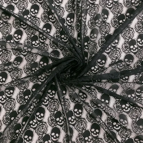 Miniatura 7 de Tela de encaje de calavera negra, encaje de tela no elástica de 59 x 72 pulgadas, tela de encaje floral para fiesta de Navidad, mantel de boda