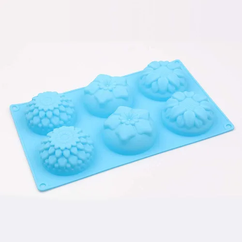 Miniatura 5 de homEdge Molde de silicona con forma de flores de 6 cavidades, juego de 3 girasoles mixtos de silicona antiadherente, molde de margaritas