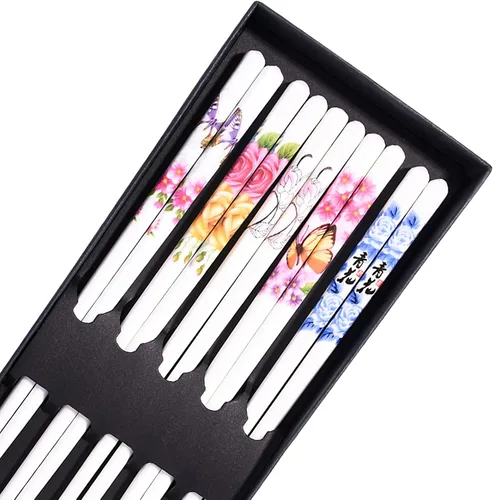 5 pares de palillos de porcelana, palillos de hueso de alta calidad de 9.5 pulgadas, reutilizables, aptos para lavavajillas