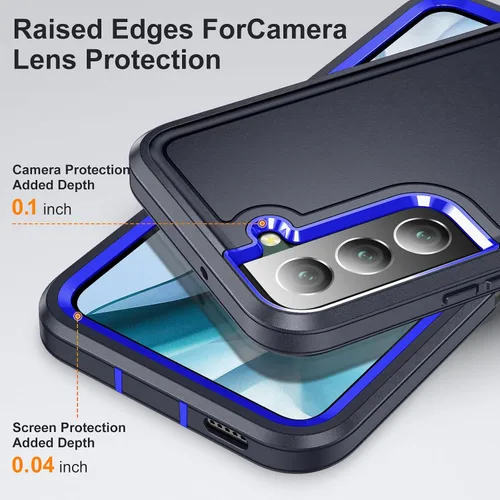 Miniatura 5 de Funda para Samsung Galaxy S22 Plus con función atril, 3 capas de grado militar, funda protectora de silicona resistente a prueba de golpes para azul