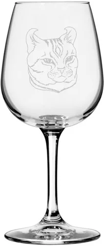 Miniatura 116 de Copa de vino de 12.75 onzas con temática de gato abisinio grabada para todo uso