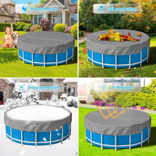 Miniatura 5 de Patio Cubiertas redondas para piscinas sobre el suelo, cubierta de seguridad para alberca de invierno de 10 pies, lona resistente con cabrestante