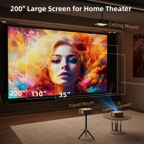 Miniatura 12 de FUDONI Proyector con WiFi y Bluetooth 4K compatible, proyectores de películas para exteriores mejorados de 18000L para exteriores Native 1080P FHD