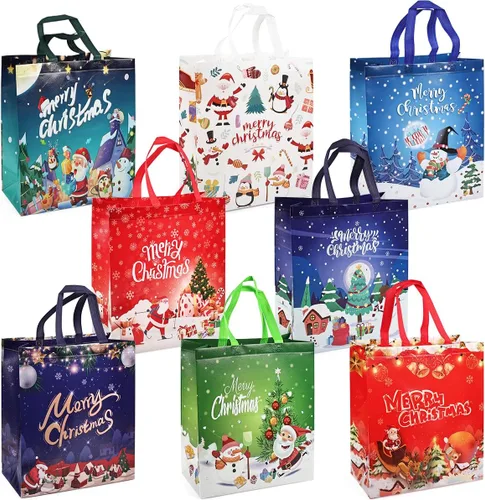 Miniatura 8 de PARSUP 16 bolsas grandes de regalo de Navidad, bolsas de mano con asas, bolsas de regalo de Navidad, bolsas de Navidad multifuncionales no tejidas