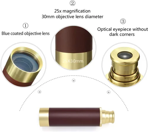 Miniatura 3 de Telescopio monocular pirata para niños y adultos, telescopio de latón plegable de mano de 25 x 30 con zoom, portátil, para cruceros, viajes