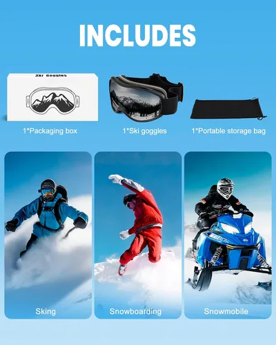 Miniatura 7 de FMY Gafas de esquí y snowboard OTG, protección UV400, anti niebla, gafas de esquí para motos de nieve para hombres, mujeres y jóvenes