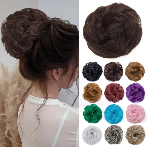 Miniatura 23 de Benehair Moño desordenado, pieza de pelo recogido para mujer, esponjoso, ondulado, moño con dona, moño sintético con banda elástica de goma