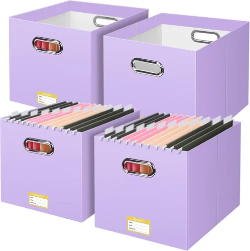 Miniatura 41 de BALEINE Caja organizadora de archivos, organizador de carpetas de archivos de cartón con asa para tamaño carta, caja de archivos colgante plegable