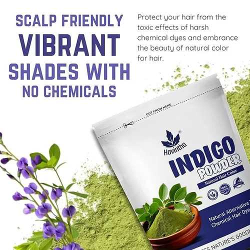 Miniatura 4 de Havintha Polvo índigo para cabello, color de cabello puro y herbario y natural negro/marrón Tinte para cabello y barba/Color Indigofera Tinctoria