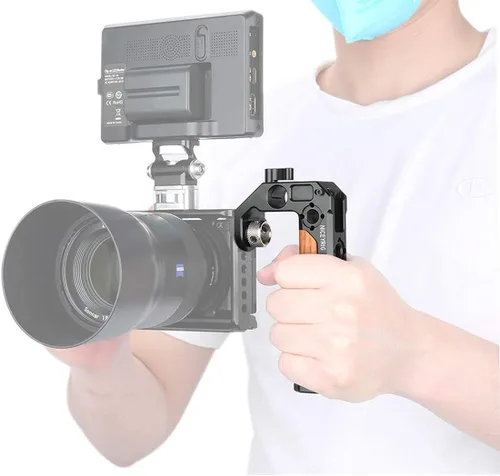Miniatura 9 de NICEYRIG Mango superior para rosca ARRI 3/8 '' con abrazadera de varilla de 0.591 in, agarre de madera para cámara DSLR para jaula Rig - 348