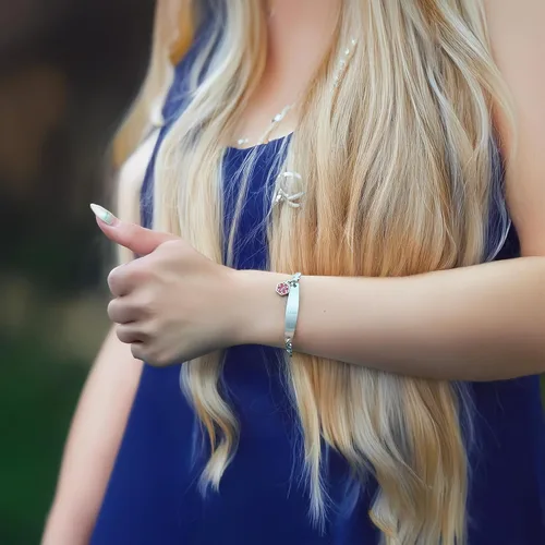 Miniatura 16 de LinnaLove - Pulsera de identificación de alerta médica con cadena Rolo simple pregrabada para mujer