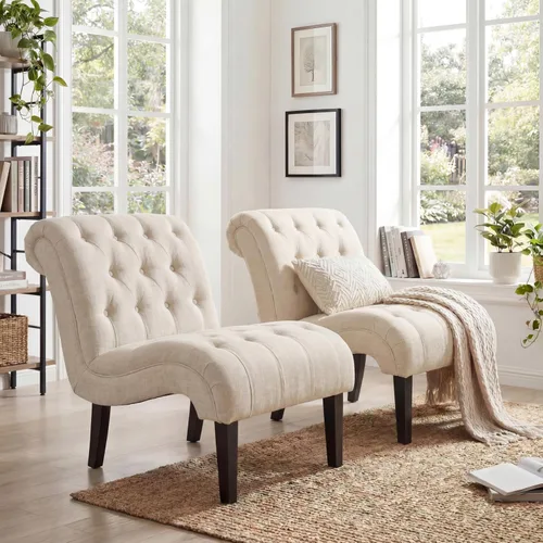 Miniatura 12 de Silla decorativa de piel sintética negra moderna con botones capitoné tapizada sin brazos para dormitorio, sala de estar con patas de madera