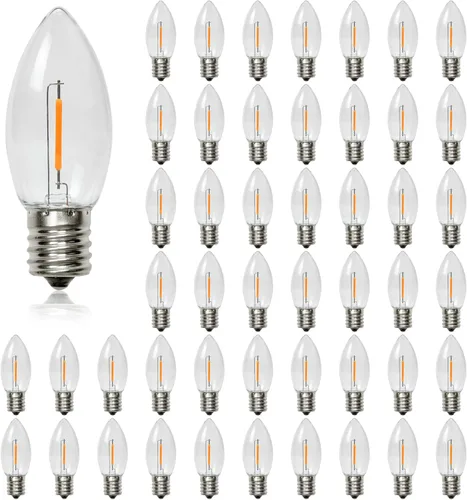 Bombillas LED de repuesto C9 resistentes al agua – 0,6 W equivalente a 7 W, blanco cálido 2200 K, luces de cadena LED para exteriores, casquillo C9