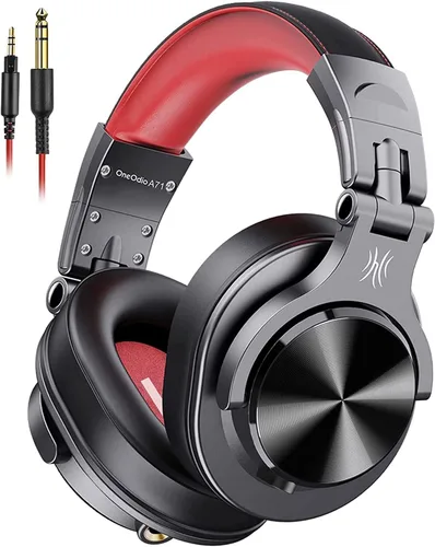 OneOdio A71 - Auriculares de diadema con cable para estudio de grabación de alta resolución, con SharePort, auriculares plegables para Rojo